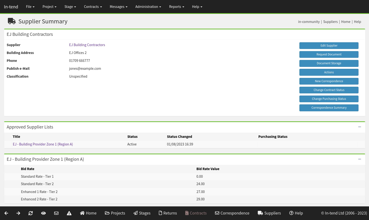 A screen shot of the Adult Social Care system which displays a supplier summary. In which, you can see provision rates.