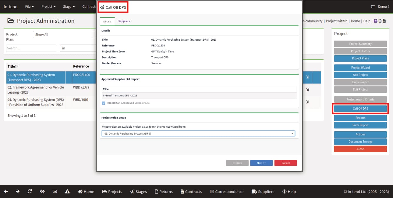 A screen shot of the In-tend Hub. The
